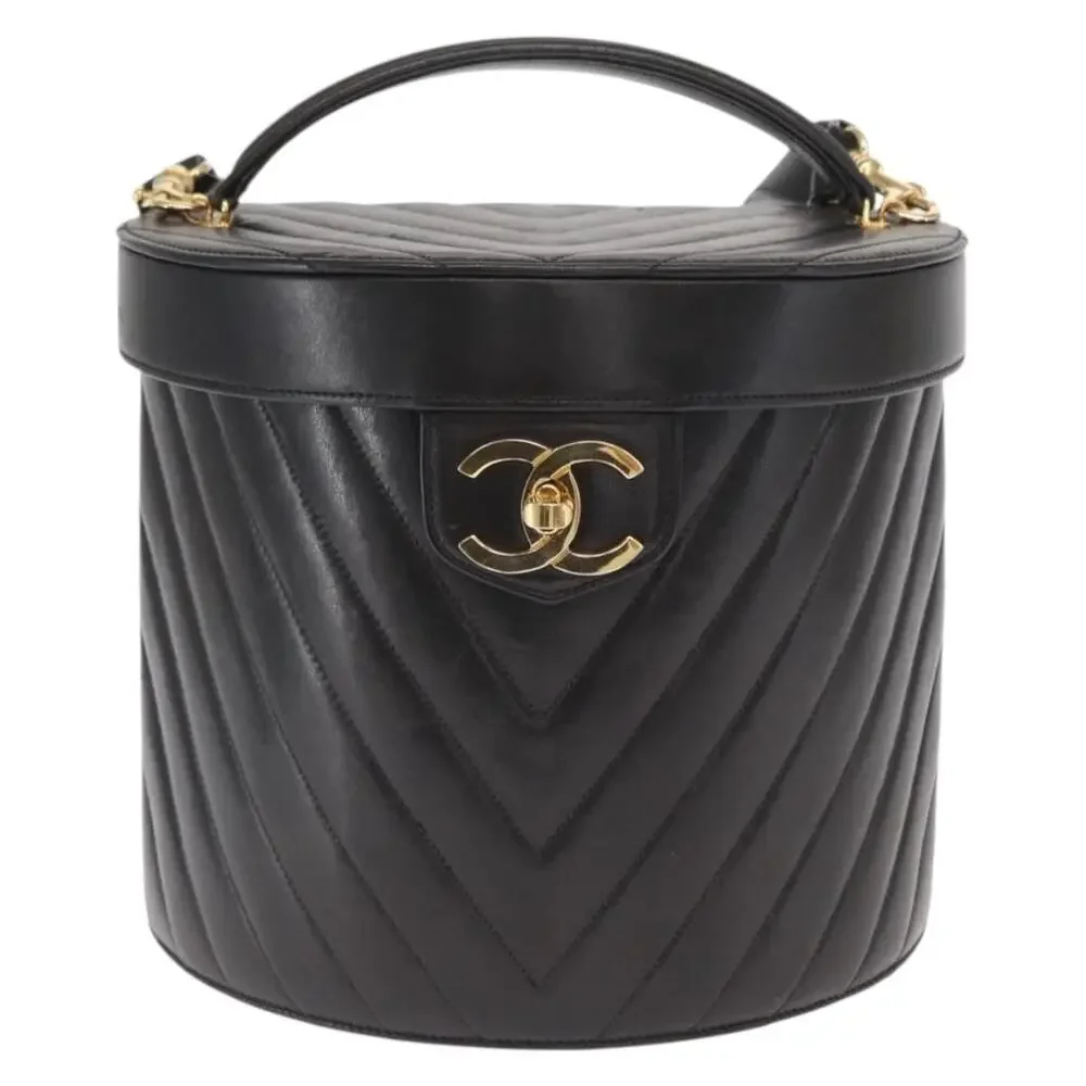 Chanel Lambskin V Stitch Vanity Handbag Black